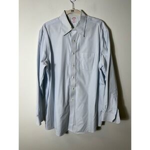 Men's Brooks Brothers White Blue Stripe No-Iron Button Down Shirt Sz 17-35